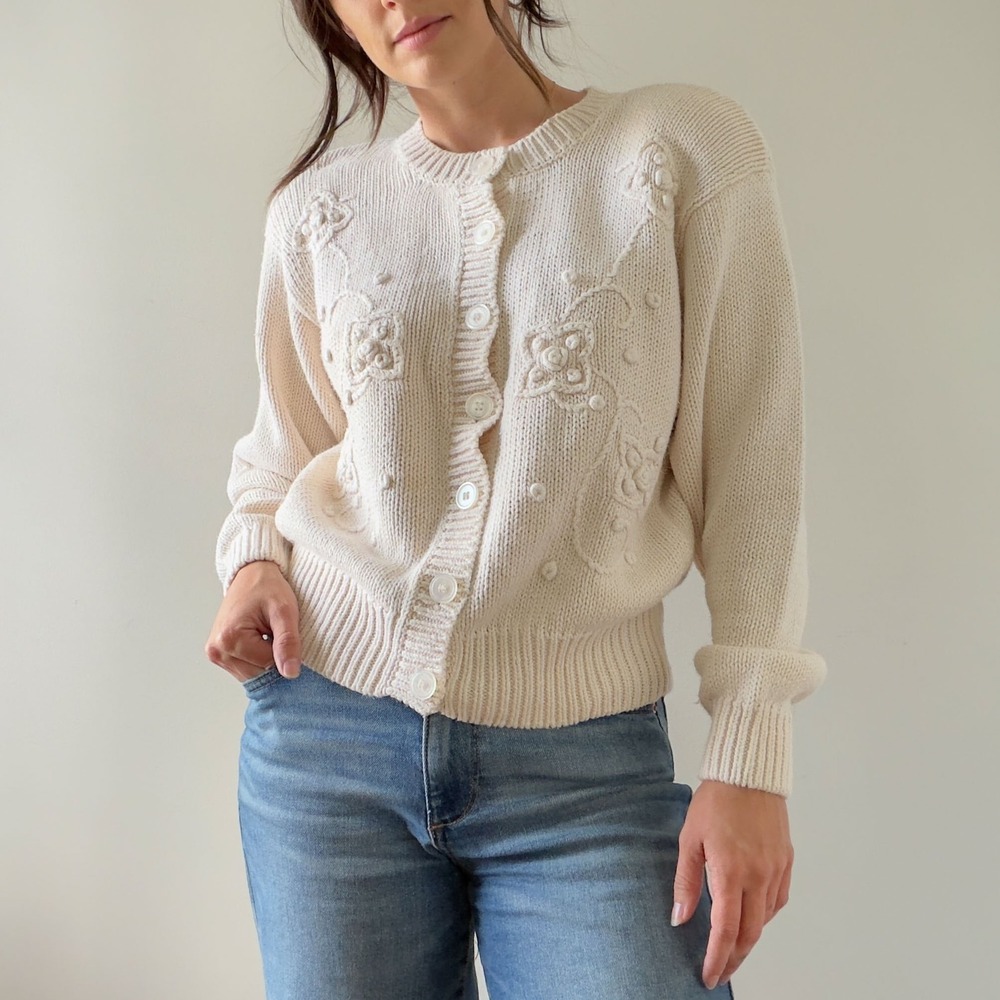 Vintage American Eagle Knit Cottagecore Cardigan Sweater Size Medium - Picture 1 of 8